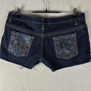 Coogi Rhinestone Y2K Studded Mini Jean Shorts Sz 11/12 Dark Wash